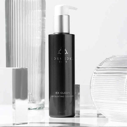 RX Clean bottle. It is an Exfoliating Cleanser with 10% L-Lactic Acid that removes oil, dirt and daily impurities for softer, even-looking skin tone and texture after a single use.