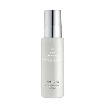 a bottle of Serum 16 it is a Rapid Renewal Serum that includes 2x Vitamin A (Retinol & Retinal) to help smooth the look of lines and wrinkles